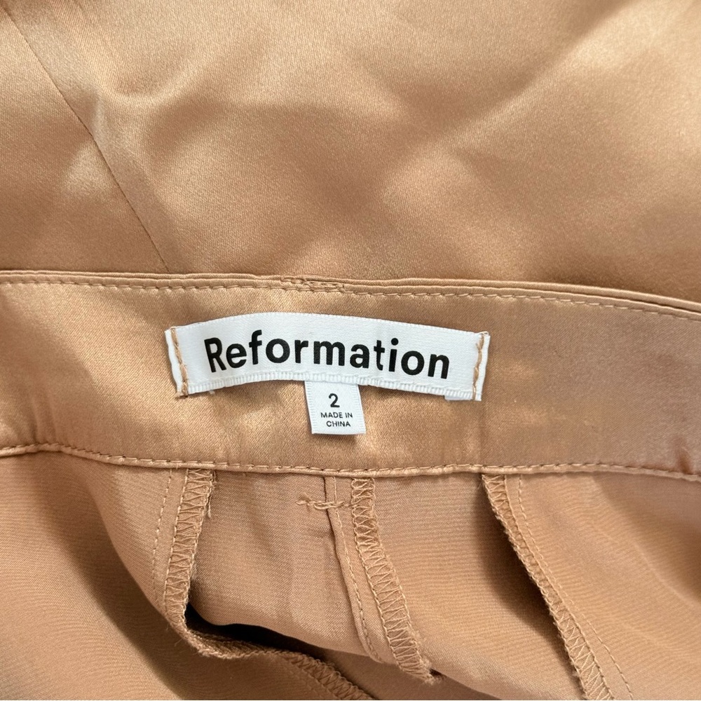 Reformation Willa Trousers Silk Pants Croissant Tan Size 2 - Picture 2 of 4